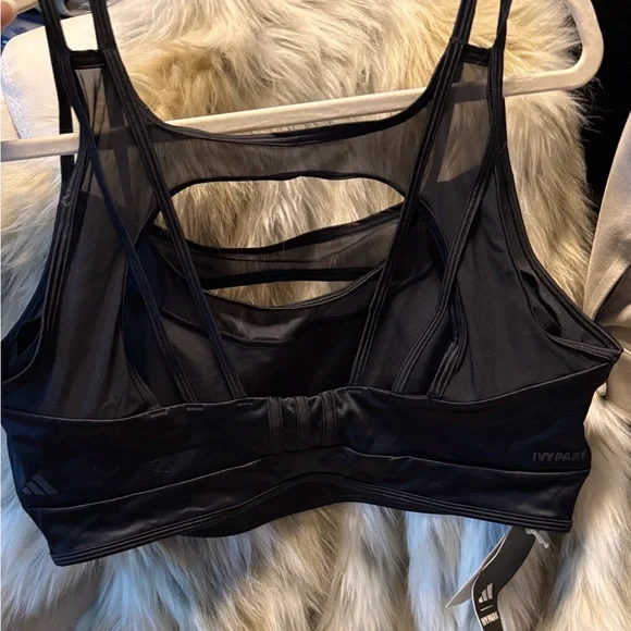 IVY PARK x ADIDAS layered satiny NWT black shiny bra/crop top 2X